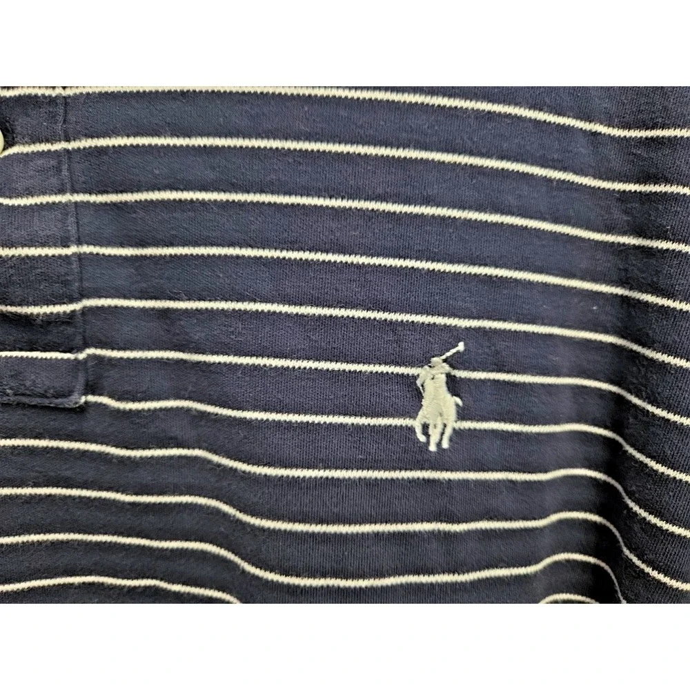 Polo Ralph Lauren Mens XL Striped Polo SS Shirt Navy Cotton White Pony Logo